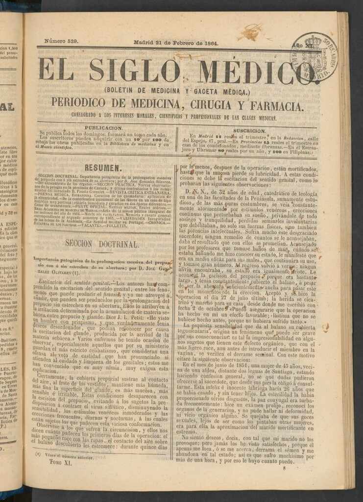 Miniatura de El Siglo Médico: boletín de medicina y gaceta médica del 21 de febrero de 1864