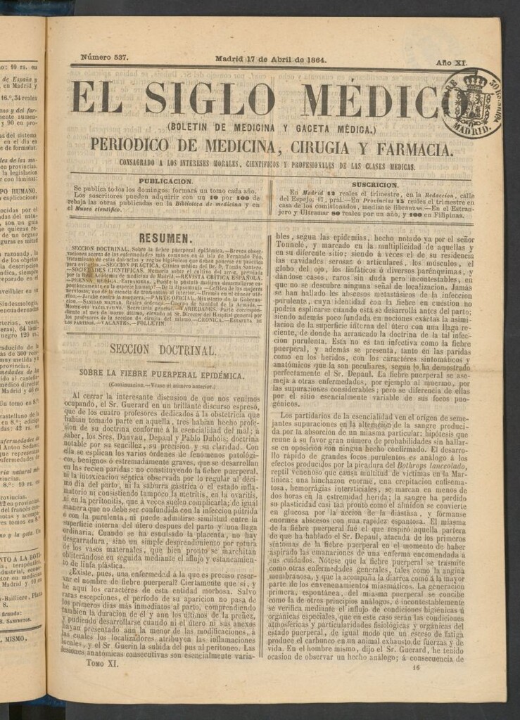 Miniatura de El Siglo Médico: boletín de medicina y gaceta médica del 17 de abril de 1864
