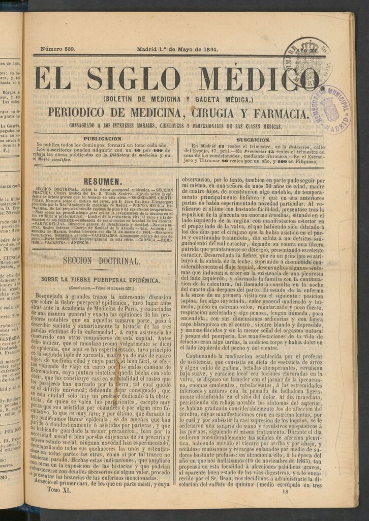 Miniatura de El Siglo Médico: boletín de medicina y gaceta médica del 1 de mayo de 1864