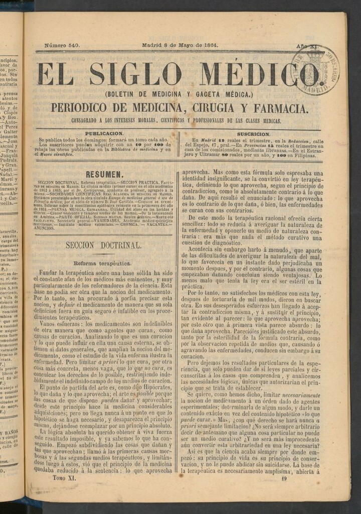 Miniatura de El Siglo Médico: boletín de medicina y gaceta médica del 8 de mayo de 1864