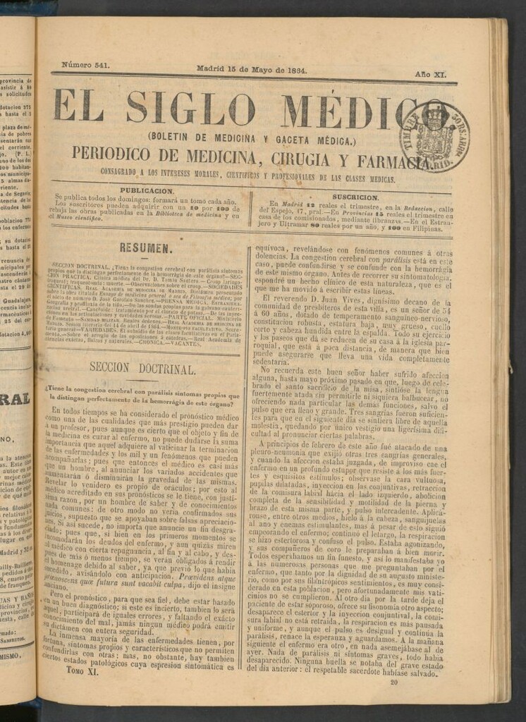 Miniatura de El Siglo Médico: boletín de medicina y gaceta médica del 15 de mayo de 1864