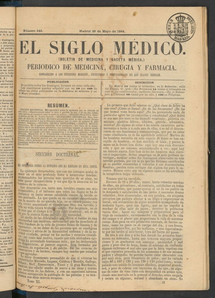 Miniatura de El Siglo Médico: boletín de medicina y gaceta médica del 29 de mayo de 1864