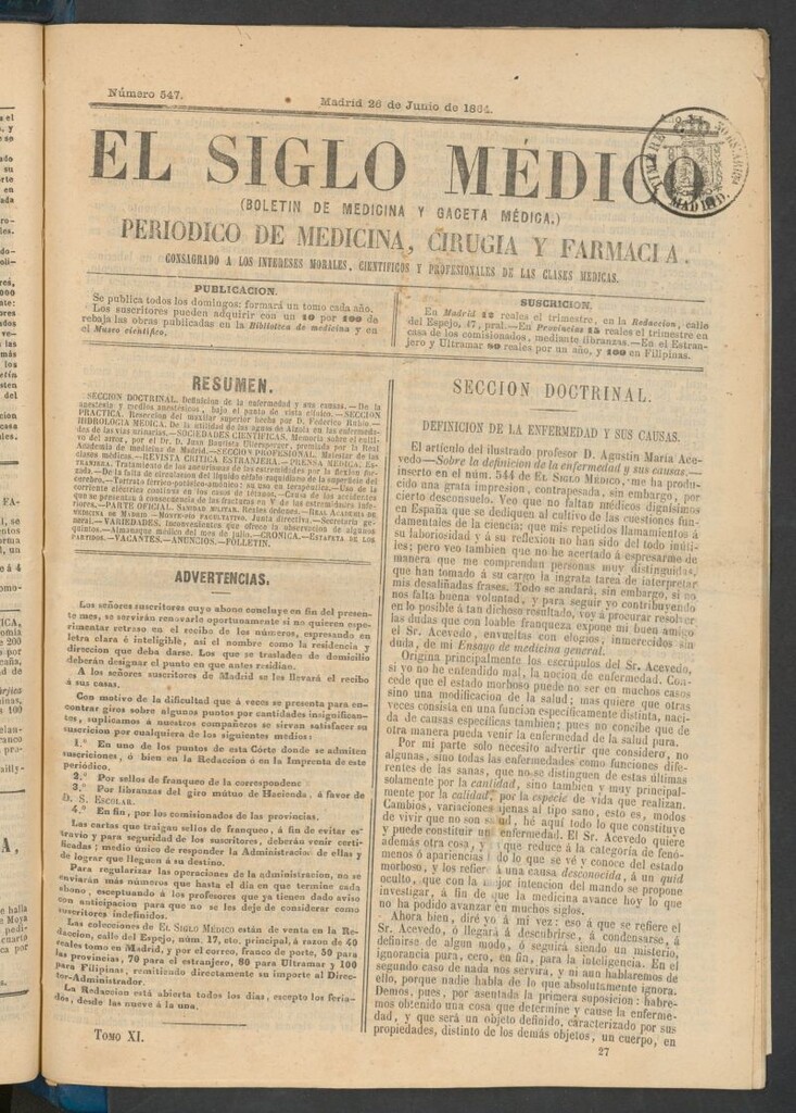 Miniatura de El Siglo Médico: boletín de medicina y gaceta médica del 26 de junio de 1864