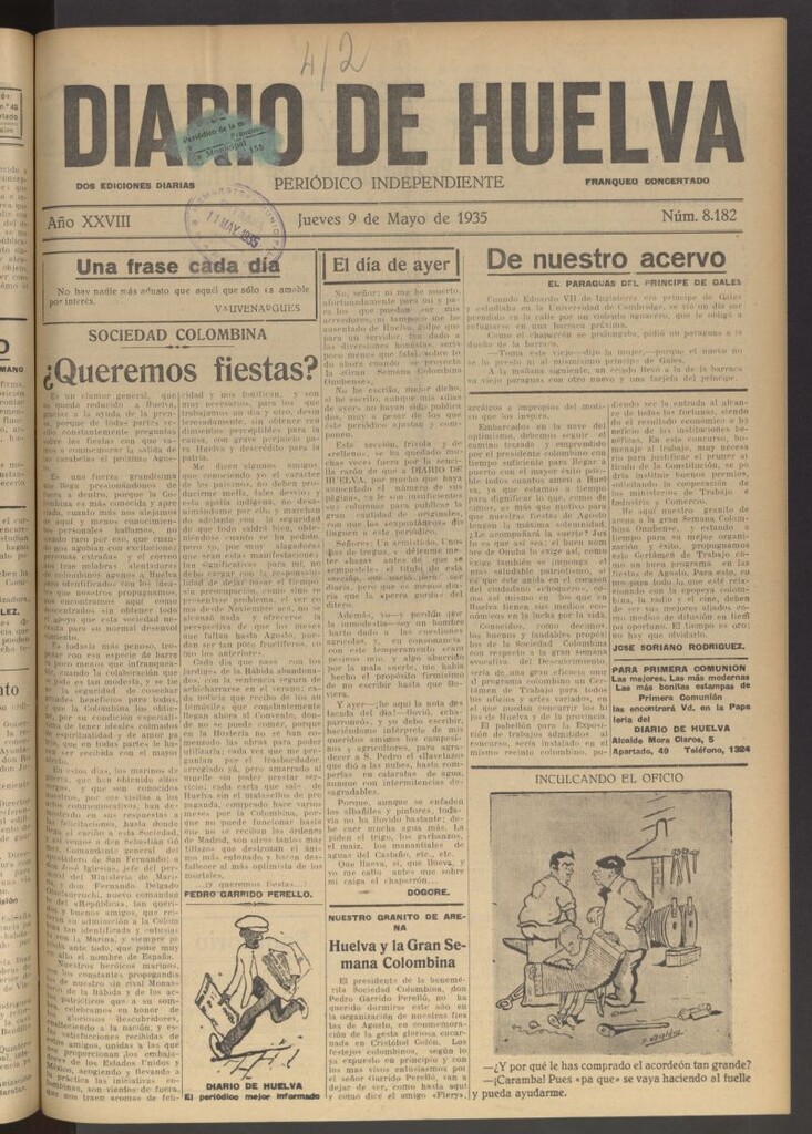 Miniatura de Diario de Huelva : periódico independiente del 9 de mayo de 1935