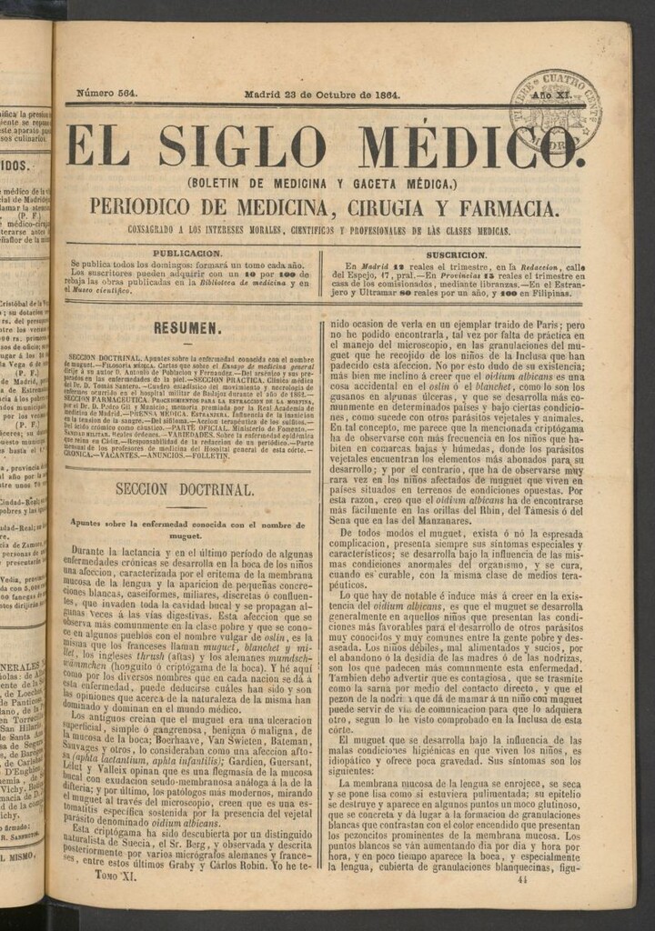 Miniatura de El Siglo Médico: boletín de medicina y gaceta médica del 23 de octubre de 1864