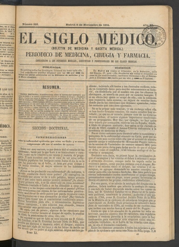 Miniatura de El Siglo Médico: boletín de medicina y gaceta médica del 6 de noviembre de 1864