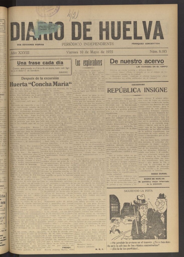 Miniatura de Diario de Huelva : periódico independiente del 10 de mayo de 1935