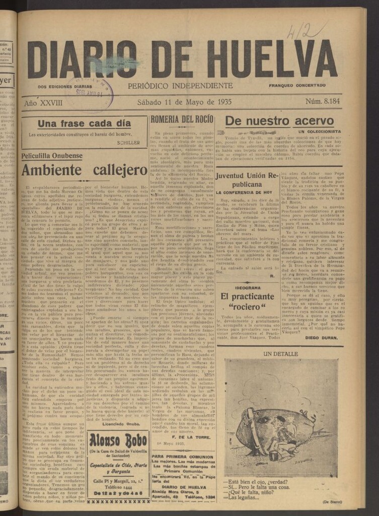 Miniatura de Diario de Huelva : periódico independiente del 11 de mayo de 1935