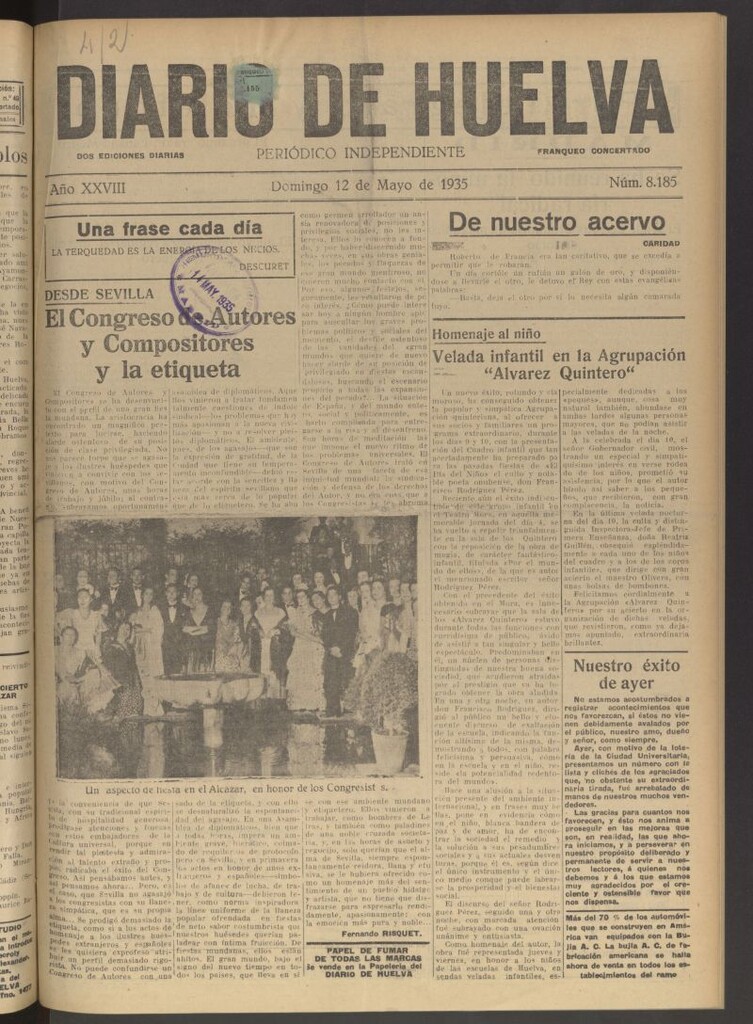 Miniatura de Diario de Huelva : periódico independiente del 12 de mayo de 1935
