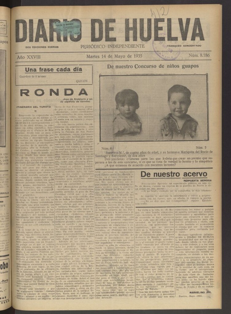 Miniatura de Diario de Huelva : periódico independiente del 14 de mayo de 1935