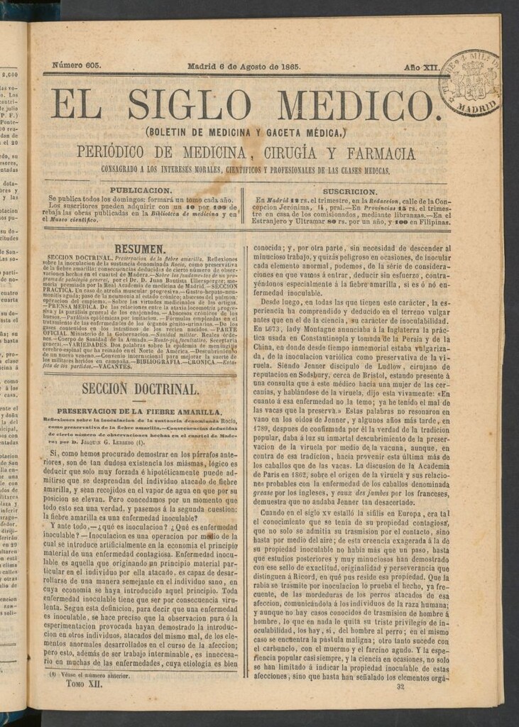 Miniatura de El Siglo Médico: boletín de medicina y gaceta médica del 6 de agosto de 1865