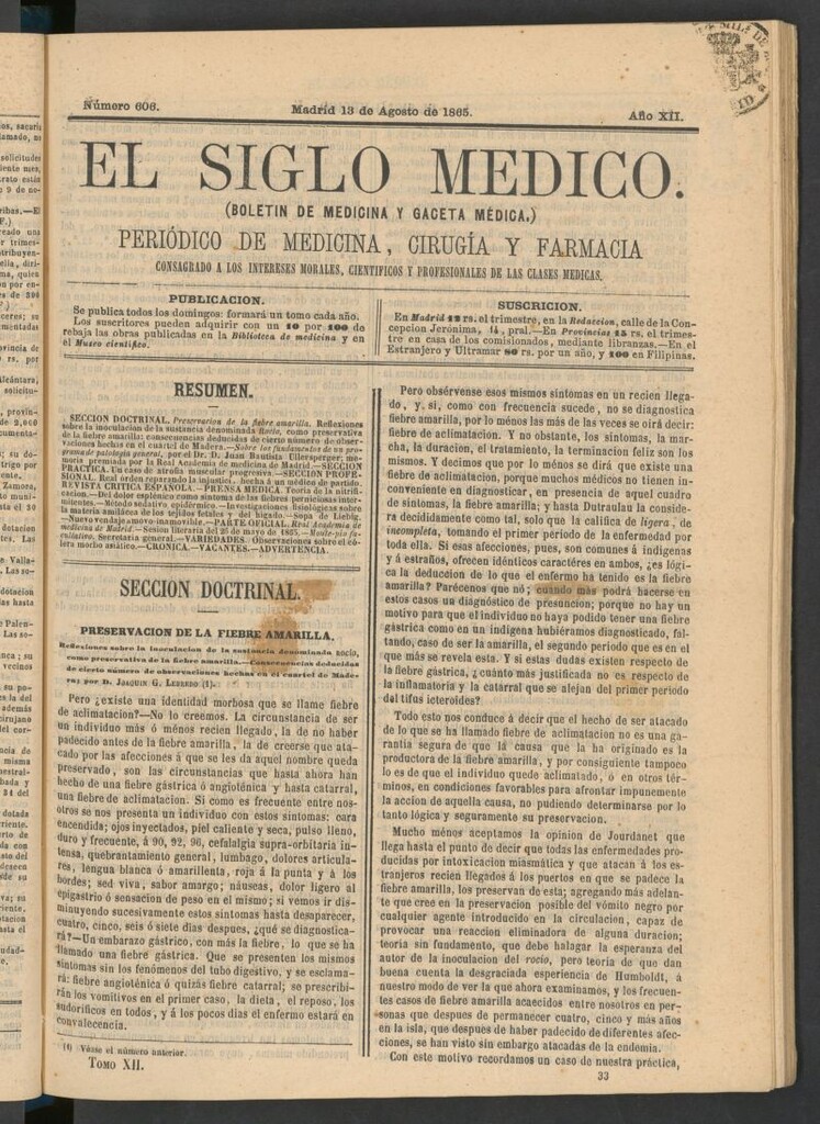 Miniatura de El Siglo Médico: boletín de medicina y gaceta médica del 13 de agosto de 1865