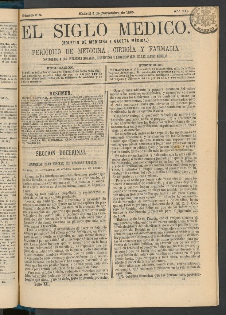 Miniatura de El Siglo Médico: boletín de medicina y gaceta médica del 5 de noviembre de 1865