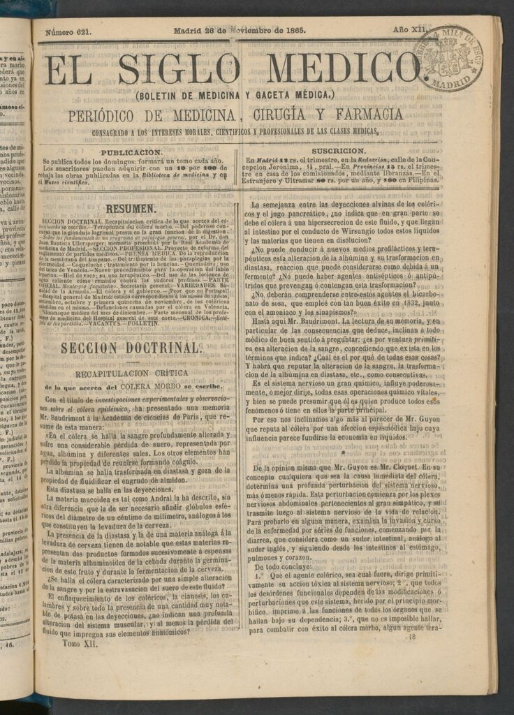 Miniatura de El Siglo Médico: boletín de medicina y gaceta médica del 26 de noviembre de 1865