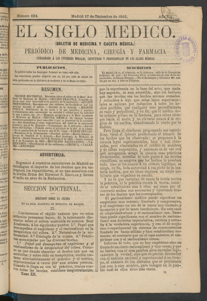 Miniatura de El Siglo Médico: boletín de medicina y gaceta médica del 17 de diciembre de 1865
