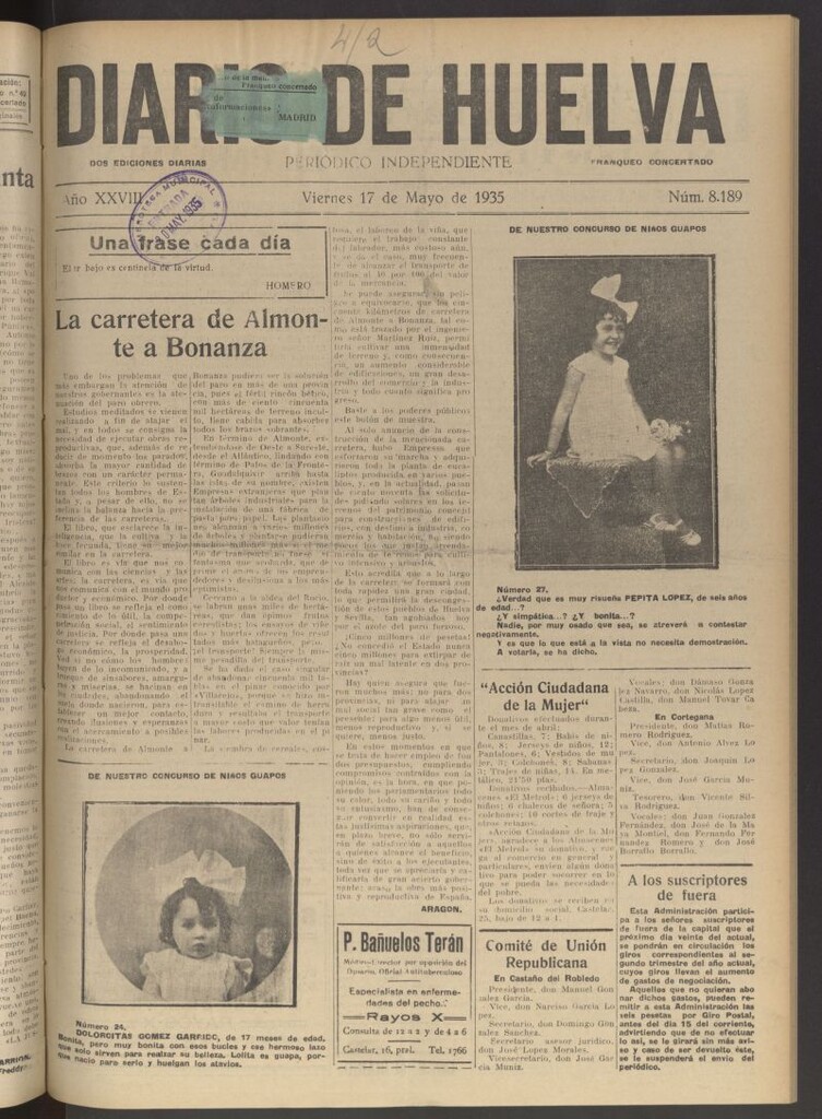Miniatura de Diario de Huelva : periódico independiente del 17 de mayo de 1935