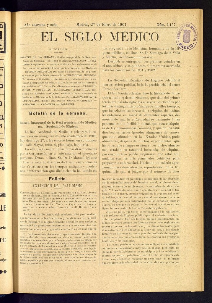 Miniatura de El Siglo Médico: boletín de medicina y gaceta médica del 27 de enero de 1901