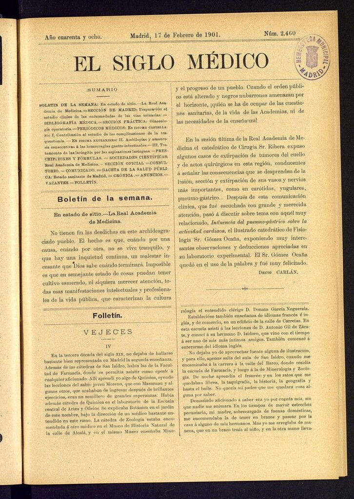 Miniatura de El Siglo Médico: boletín de medicina y gaceta médica del 17 de febrero de 1901