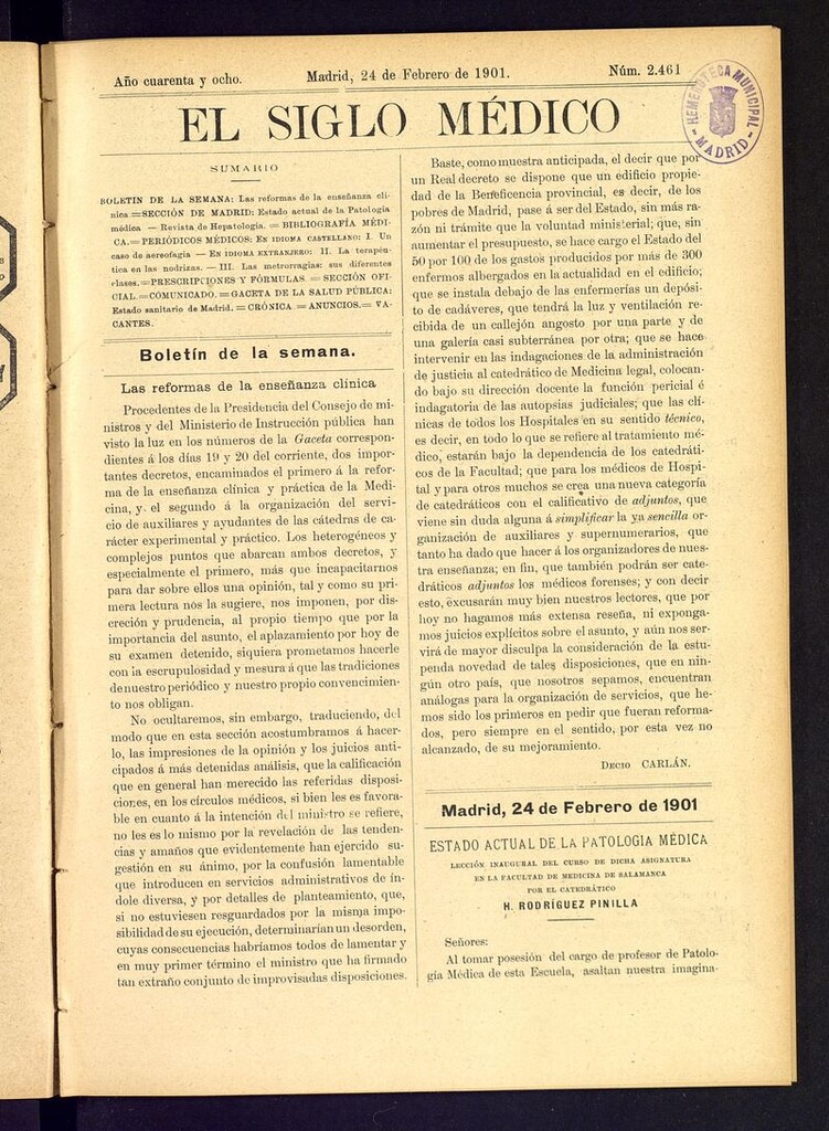 Miniatura de El Siglo Médico: boletín de medicina y gaceta médica del 24 de febrero de 1901