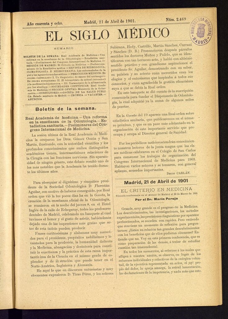 Miniatura de El Siglo Médico: boletín de medicina y gaceta médica del 21 de abril de 1901