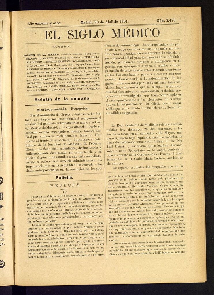 Miniatura de El Siglo Médico: boletín de medicina y gaceta médica del 28 de abril de 1901