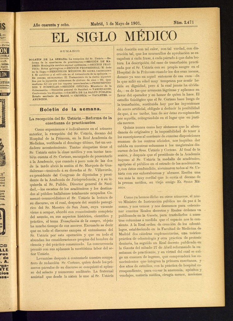 Miniatura de El Siglo Médico: boletín de medicina y gaceta médica del 5 de mayo de 1901