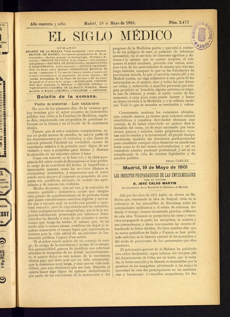Miniatura de El Siglo Médico: boletín de medicina y gaceta médica del 19 de mayo de 1901