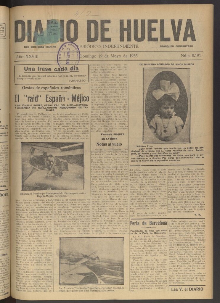 Miniatura de Diario de Huelva : periódico independiente del 19 de mayo de 1935