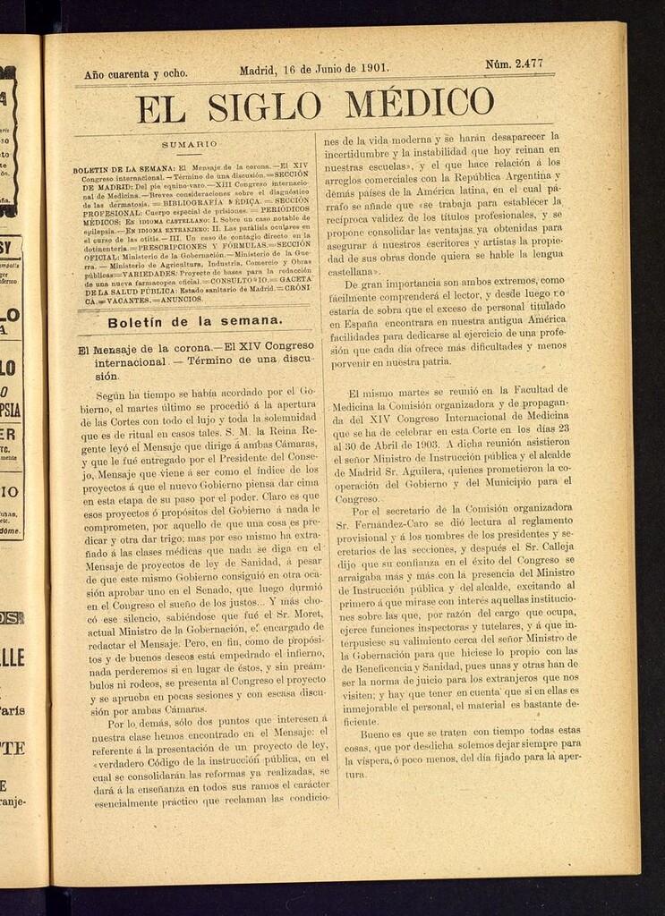 Miniatura de El Siglo Médico: boletín de medicina y gaceta médica del 16 de junio de 1901