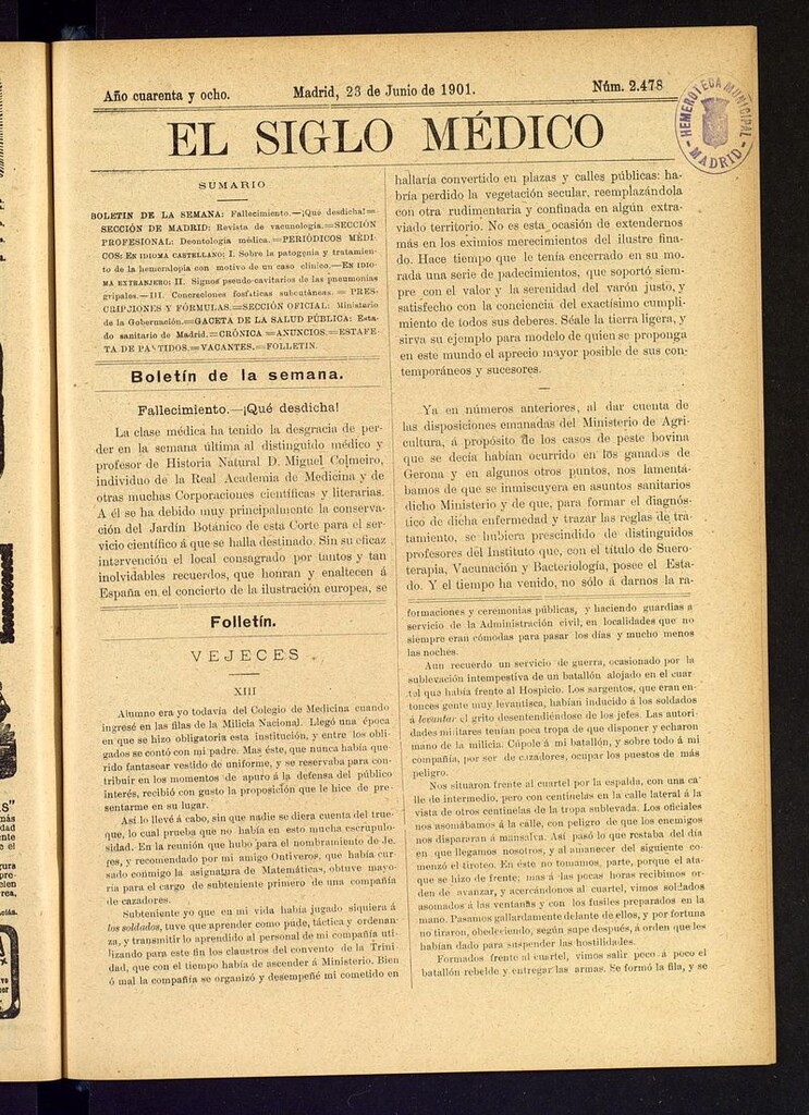 Miniatura de El Siglo Médico: boletín de medicina y gaceta médica del 23 de junio de 1901