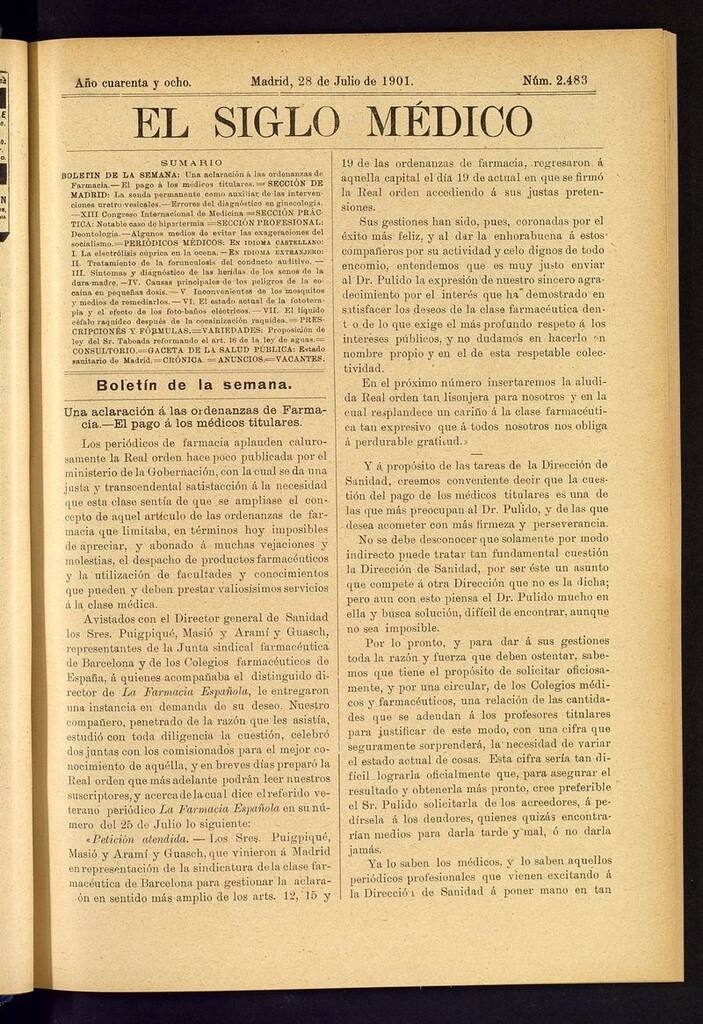 Miniatura de El Siglo Médico: boletín de medicina y gaceta médica del 28 de julio de 1901