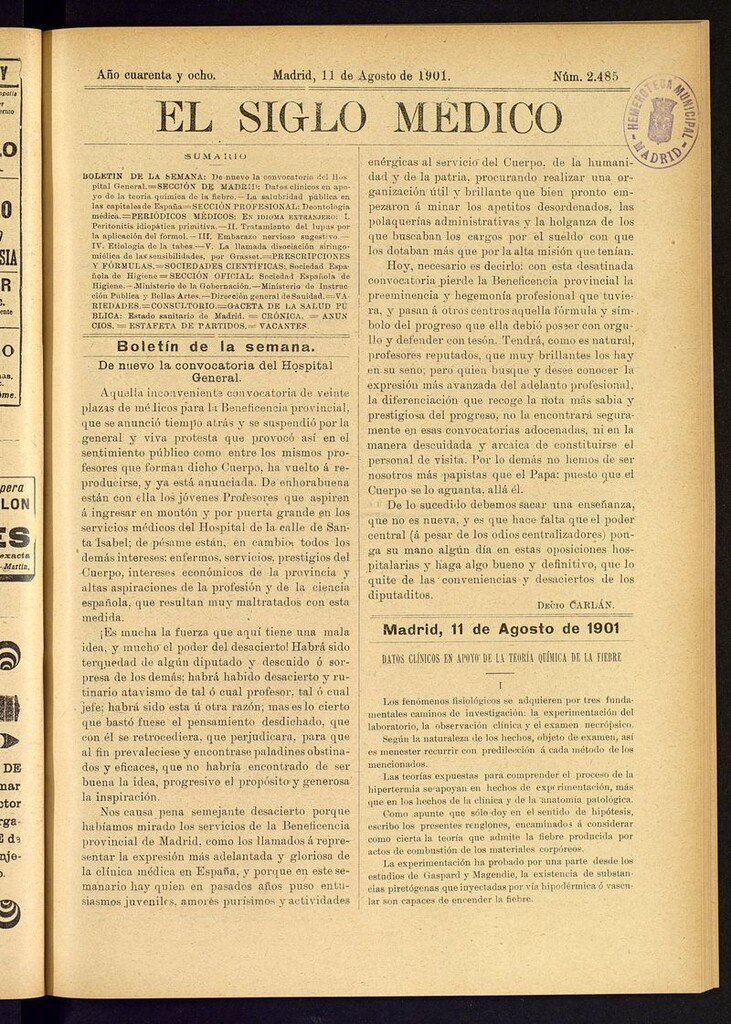 Miniatura de El Siglo Médico: boletín de medicina y gaceta médica del 11 de agosto de 1901