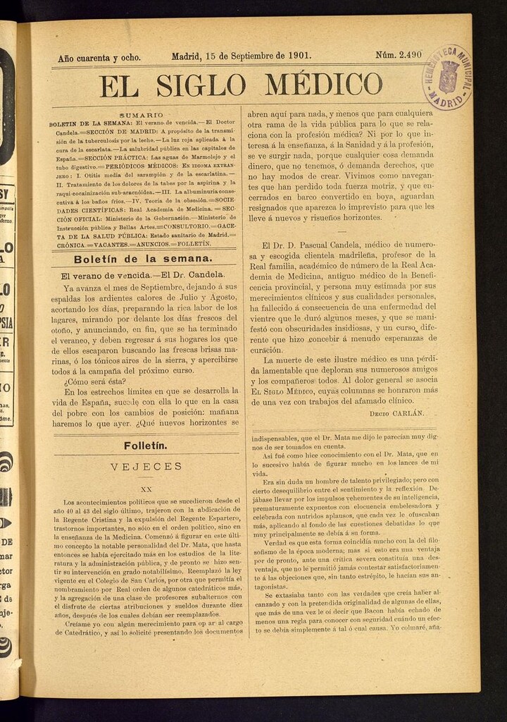 Miniatura de El Siglo Médico: boletín de medicina y gaceta médica del 15 de septiembre de 1901