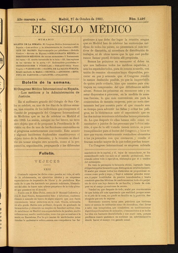 Miniatura de El Siglo Médico: boletín de medicina y gaceta médica del 27 de octubre de 1901