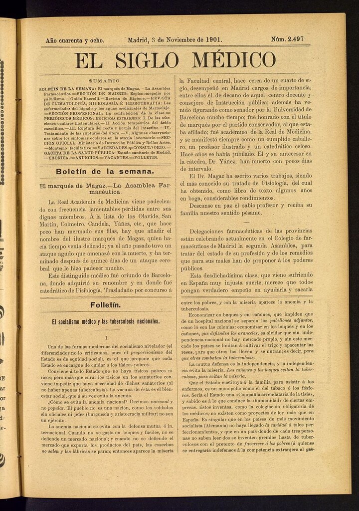 Miniatura de El Siglo Médico: boletín de medicina y gaceta médica del 3 de noviembre de 1901
