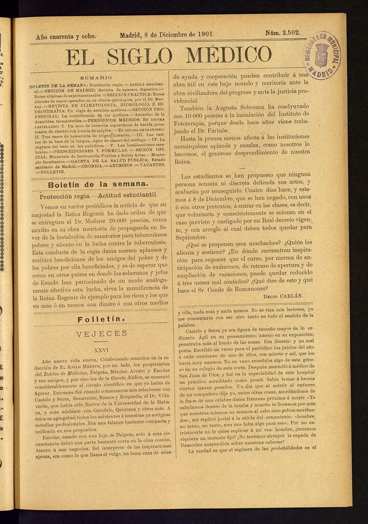 Miniatura de El Siglo Médico: boletín de medicina y gaceta médica del 8 de diciembre de 1901