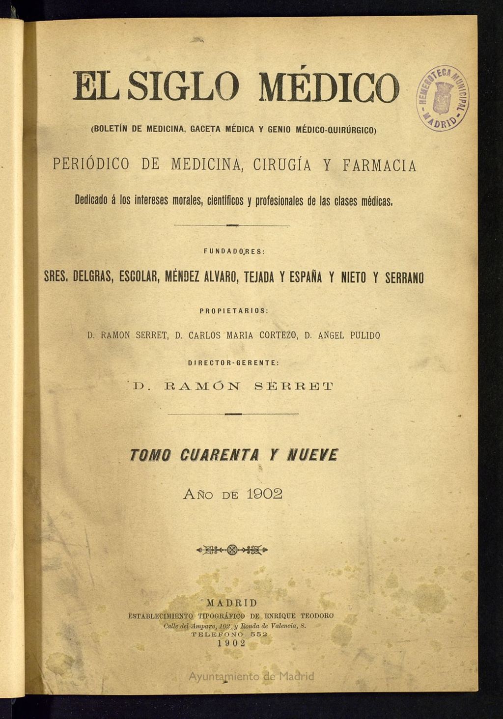 Miniatura de El Siglo Médico: boletín de medicina y gaceta médica del 5 de enero de 1902