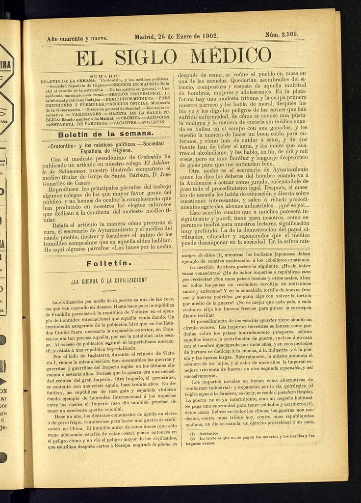 Miniatura de El Siglo Médico: boletín de medicina y gaceta médica del 26 de enero de 1902
