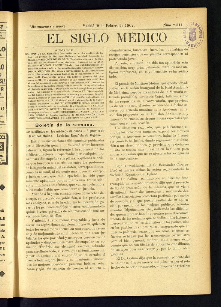 Miniatura de El Siglo Médico: boletín de medicina y gaceta médica del 9 de febrero de 1902