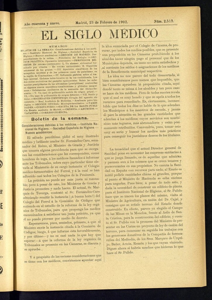 Miniatura de El Siglo Médico: boletín de medicina y gaceta médica del 23 de febrero de 1902