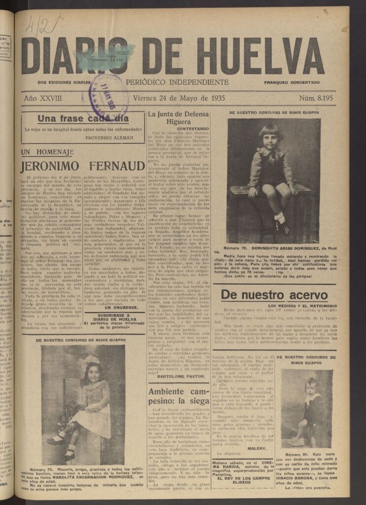 Miniatura de Diario de Huelva : periódico independiente del 24 de mayo de 1935