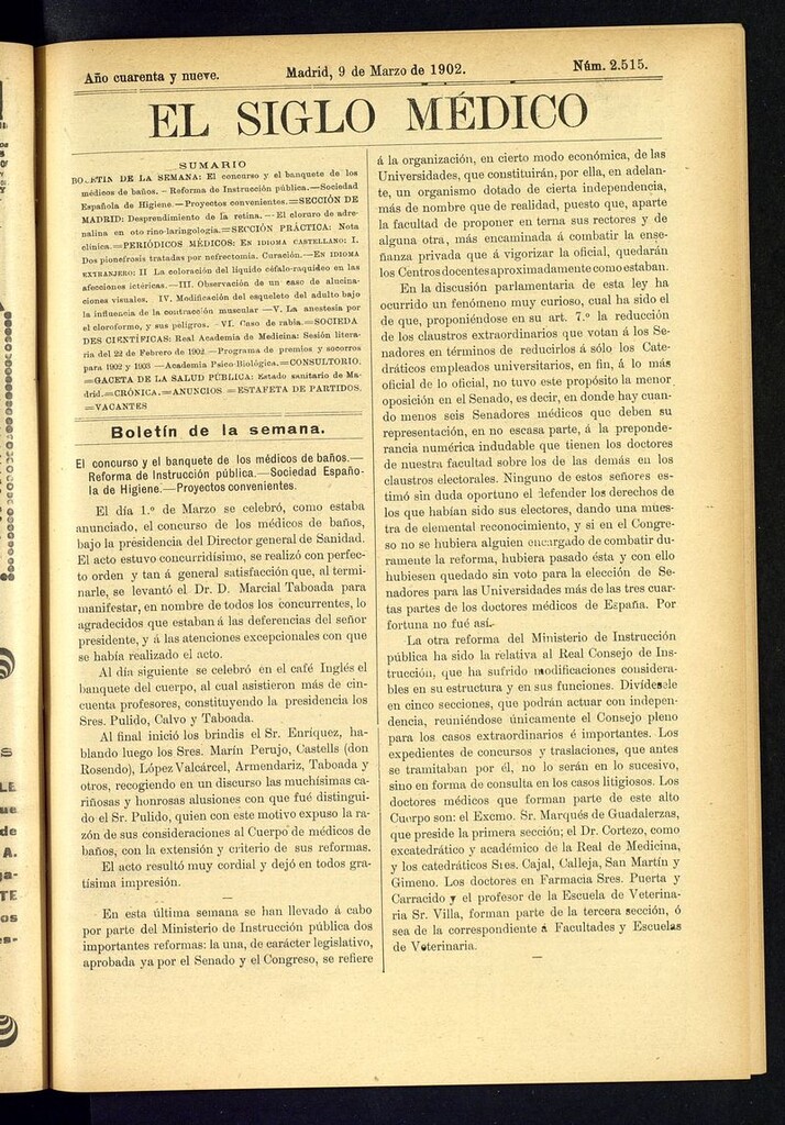 Miniatura de El Siglo Médico: boletín de medicina y gaceta médica del 9 de marzo de 1902