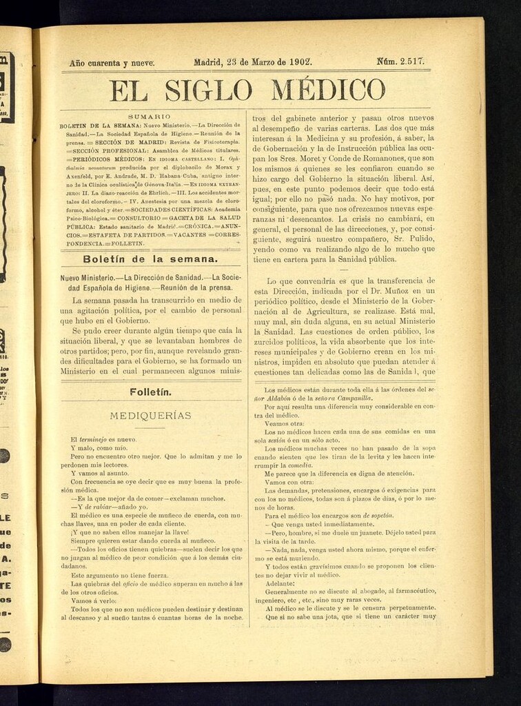 Miniatura de El Siglo Médico: boletín de medicina y gaceta médica del 23 de marzo de 1902