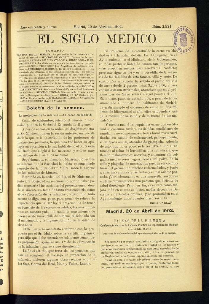 Miniatura de El Siglo Médico: boletín de medicina y gaceta médica del 20 de abril de 1902