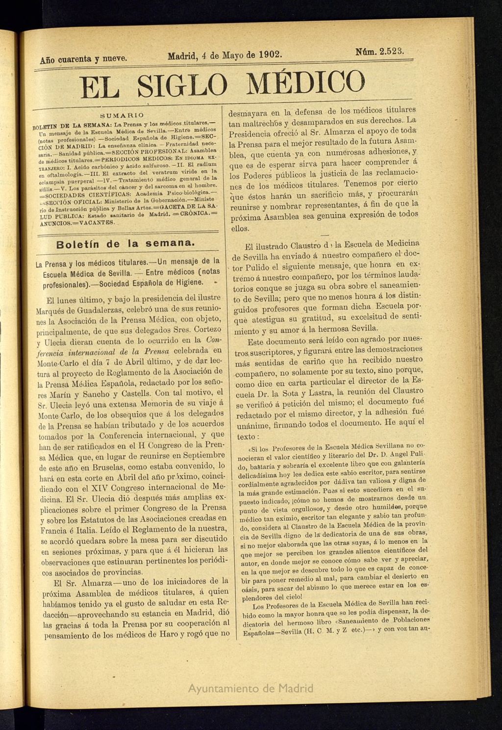 Miniatura de El Siglo Médico: boletín de medicina y gaceta médica del 4 de mayo de 1902