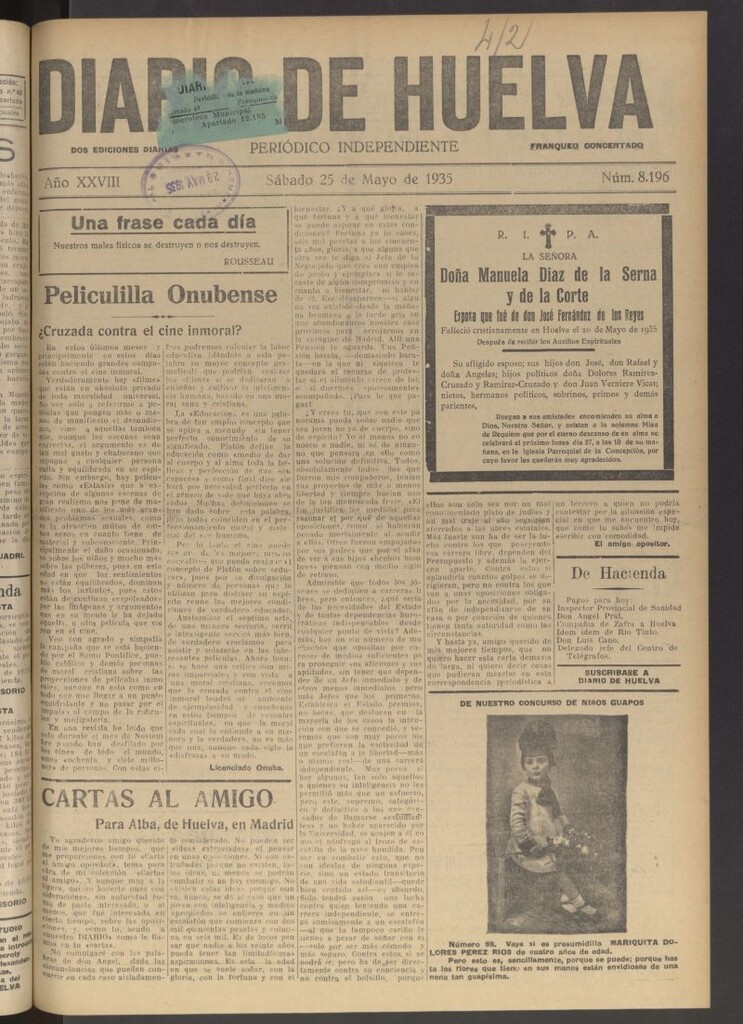 Miniatura de Diario de Huelva : periódico independiente del 25 de mayo de 1935