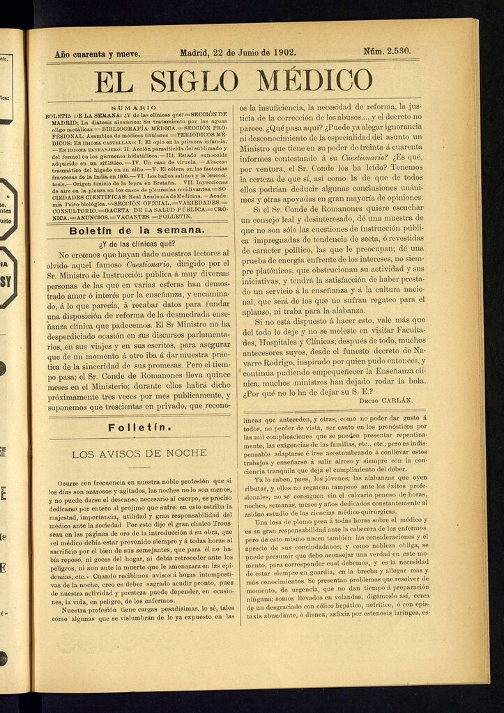 Miniatura de El Siglo Médico: boletín de medicina y gaceta médica del 22 de junio de 1902