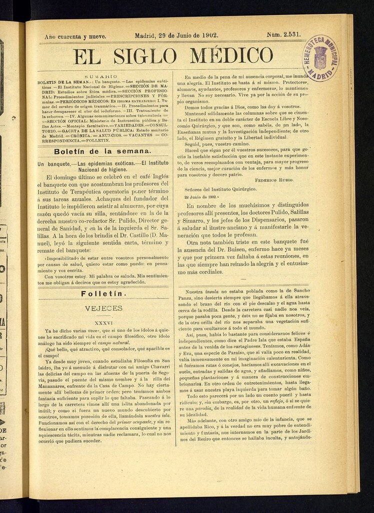 Miniatura de El Siglo Médico: boletín de medicina y gaceta médica del 29 de junio de 1902