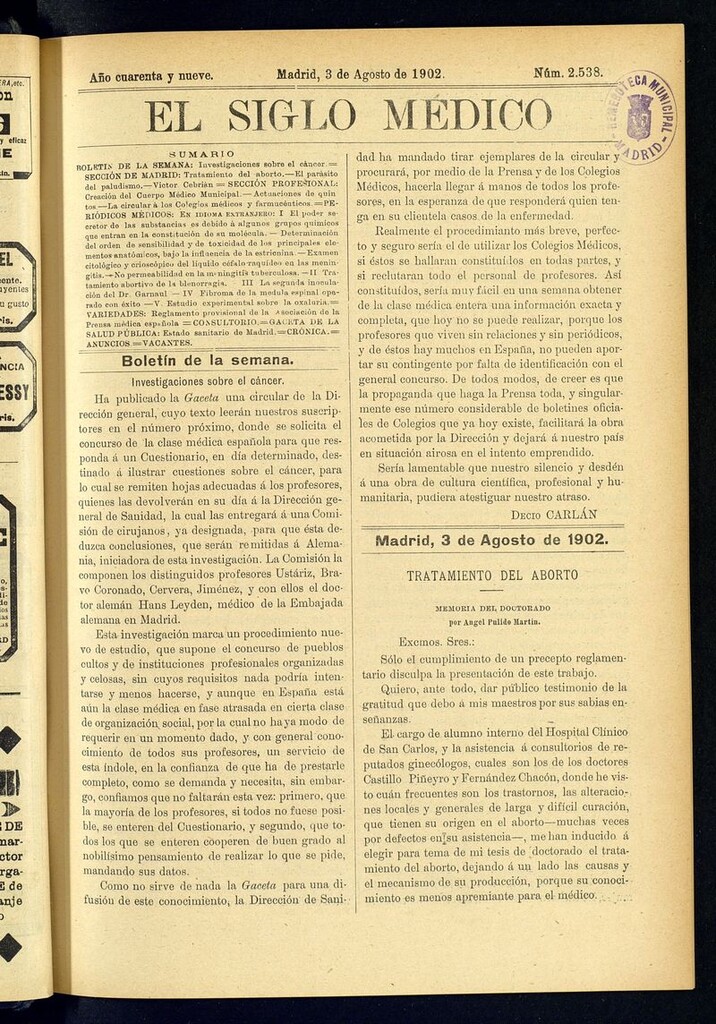 Miniatura de El Siglo Médico: boletín de medicina y gaceta médica del 3 de agosto de 1902