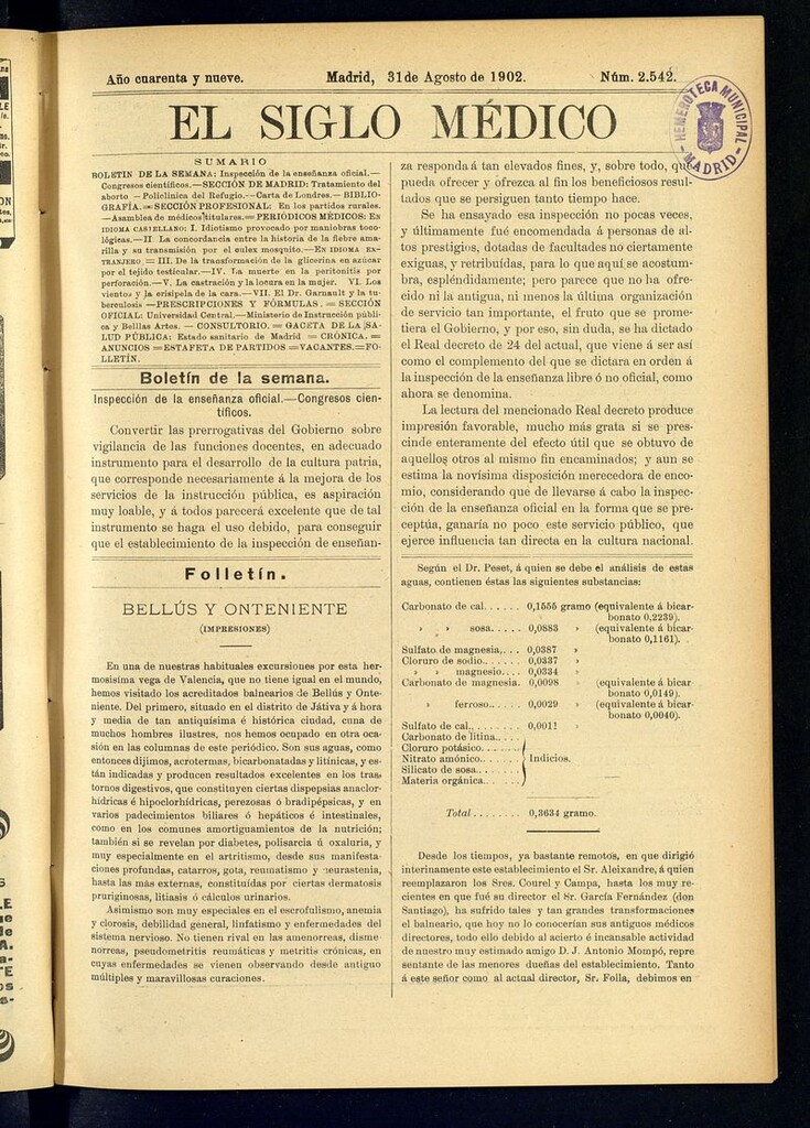 Miniatura de El Siglo Médico: boletín de medicina y gaceta médica del 31 de agosto de 1902